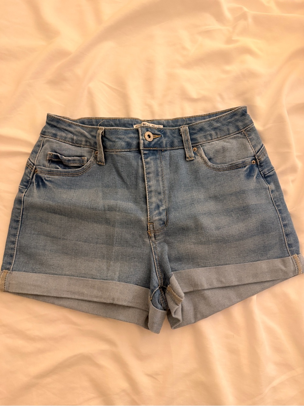Wax Jean Light Blue Rolled-Hem Denim Shorts